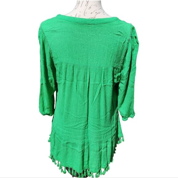 Entro -325 Anthropologie Kelly Green 3/4 Sleeve peasant blouse top Small - Picture 2 of 7